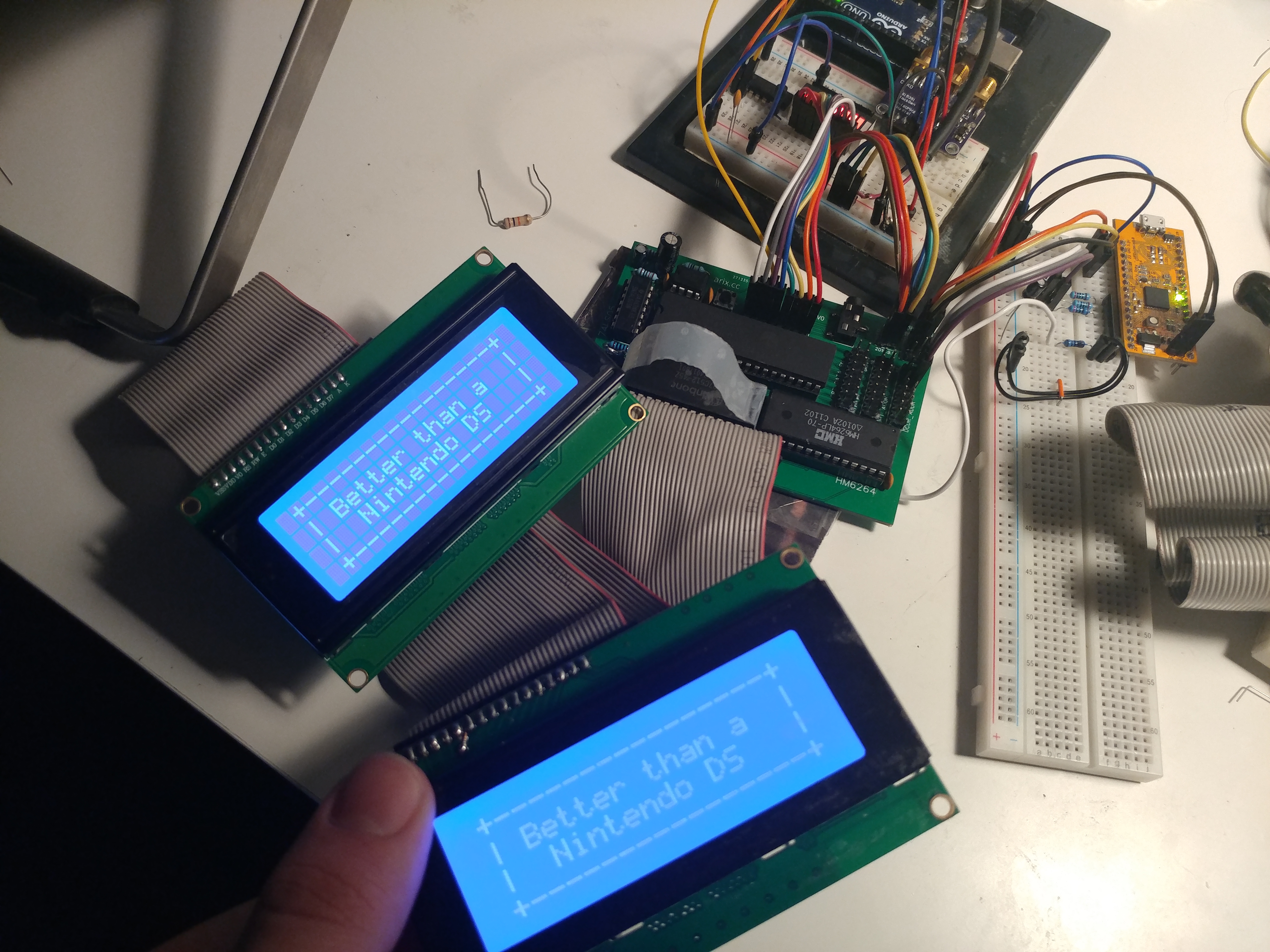 The same text is displayed on two screens at once.